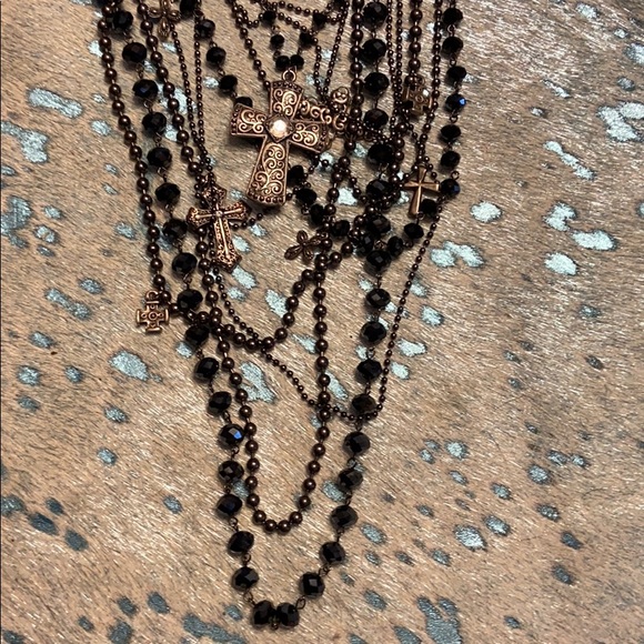 3 for $15- Black Beaded Cross necklace - Picture 2 of 3